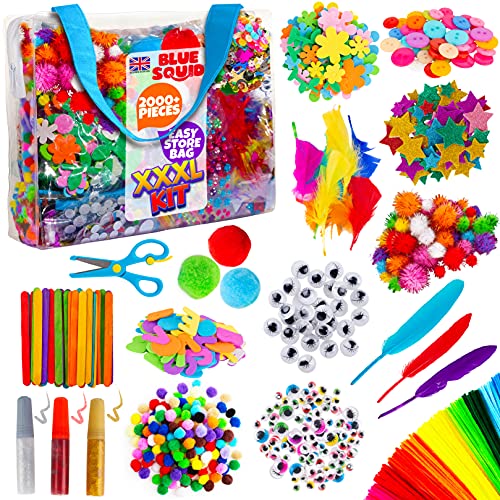 Blue Squid Arti & Craft Supplies – 2000 Pezzi Easy Store Bag Di Assortiti Kids Craft Art Supply, Home School Supplies Craft Set, Fai Da Te Kit Di Arti