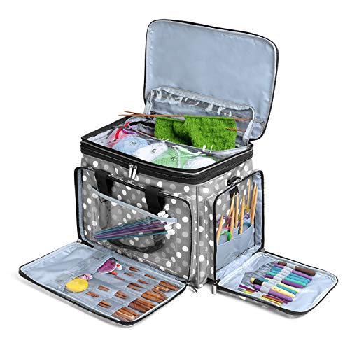 Luxja Borsa Filati, Borsa Maglia, Borsa Per Uncinetto Per Matasse Di Filati, Porta Uncinetti, Ferri Maglia E Altri Accessory, Punti Grigi