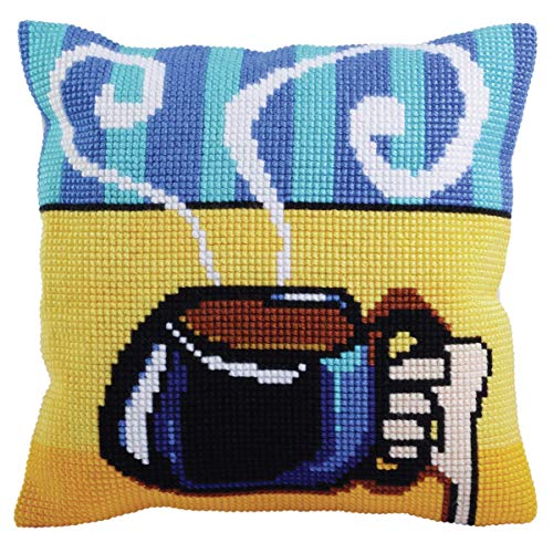 Collection D'Art - Kit Punto Croce Per Cuscino, Motivo: Tazza Di Caffè, Multicolore, 40 X 40 Cm