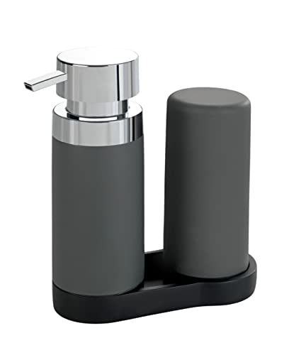 Wenko Set Lavapiatti Easy-Squeeze Grigio - Dispenser Sapone E Dispenser Detersivo Piatti Capacità: 0.25 L, Poliresina, 15 X 18 X 7 Cm, Grigio