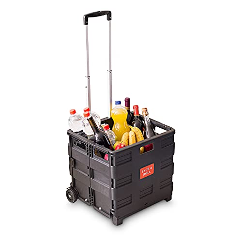 Relaxdays Carrello Portaspesa, Plastica, Hxlxb: 39 X 42 X 37 Cm, Portata 35 Kg, Porta Spesa, Carrellino, Nero, 1