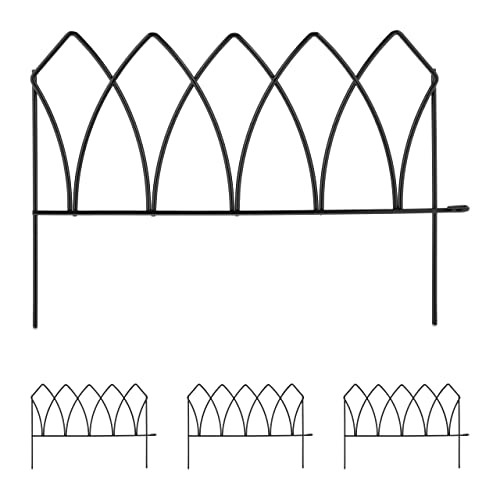 Relaxdays Recinzione Per Aiuole, Set 4 Pannelli Per Cortile E Giardino, Recinto Decorativo, Ferro, Hl: 29,5X172 Cm, Nero