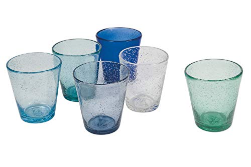 Villa D’Este Home Tivoli 5907746 Cancun/Marea Set 6 Bicchieri Acqua 330 Ml In Pasta Di Vetro Soffiato, 330 Milliliters, Sfumature Di Blu