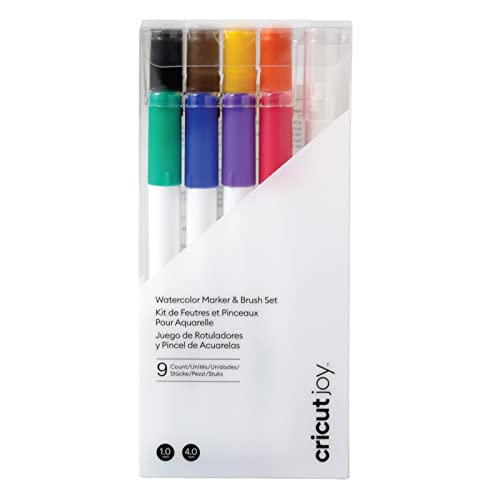 Cricut Pennarelli Watercolor Marker & Brush Set | 8 Marcatori, 1 Pennello D'Acqua | Crea Un Capolavoro Ad Acquerello Con La Tua Macchina, Multi, Joy,