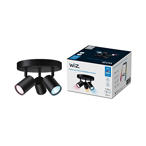 Wiz Faretto Smart Led Imageo Wifi, Base Tonda, Luce Bianca O Colorata Dimmerabile, Gu10, 3X5W, Nero, Tecnologia Spacesense, Controllo Vocale (Alexa, A