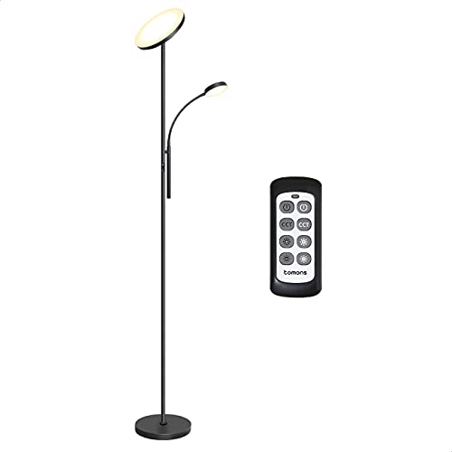 Tomons Lampada Da Terra Led Dimmer, Lampada Da Pavimento Torchiere A Doppia Luce Con Telecomando, Dimmer Continuo, 3 Temperature Di Colore, Per Soggio