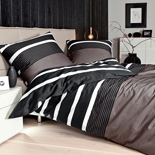 Janine Biancheria Da Letto In Raso Di Cotone J.D.8468 Nougat-Nero, 100% Cotone, Nougat-Schwarz, 135 Cm X 200 Cm