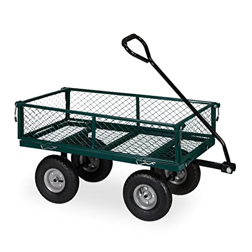 Relaxdays Carrello A Mano, Pratico Carretto Per Il Giardino, Per Trasporto Carichi, Sponde Pieghevoli, Max. 200Kg, Verde, 50 X 50 X 110 Cm