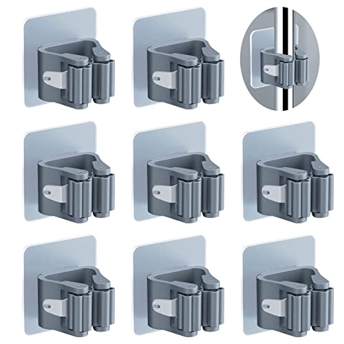 3-H Porta Scope Parete 8 Pezzi, Portascope Da Muro Appendibile Adesivo Appendi Scope A Muro Ganci Senza Perforazione Impermeabile E Antiscivolo Suppor