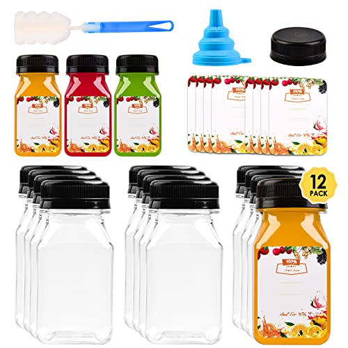 12 Mini Bottiglie Di Succo Di Plastica Da 4 Once Con Tappi Per Spremitura E Frullati, Riutilizzabili Bottiglie Vuote Trasparenti Con Etichetta, Imbuto