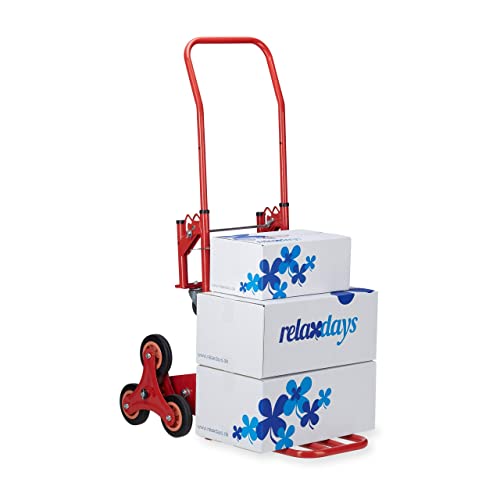Relaxdays Carrello Portapacchi, Saliscale, Capacità Di Carico 50/150 Kg, Portacasse Multifunzionale, 2In1, Rosso, Metallo, Plastica, 1 Pz