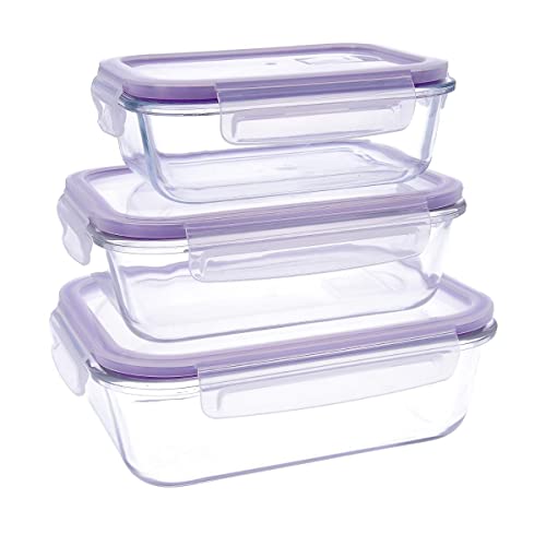 Quid Frost Set Di 3 Contenitori Ermetici Per Alimenti Con Coperchio, Rettangolari, Con Valvola Per Microonde, Senza Bpa, In Vetro