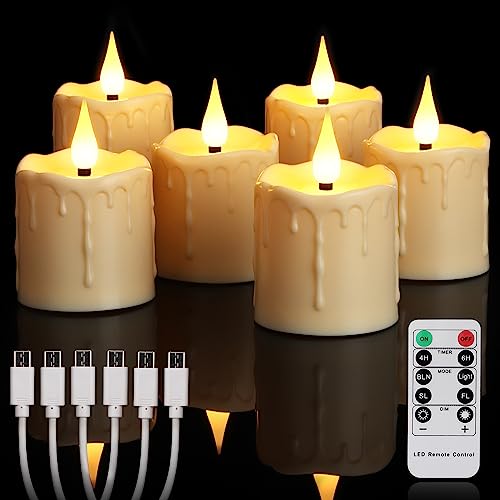 Yunsheng Candele Led Ricaricabili Senza Fiamma Con Telecomando E Timer 4/6H, Candele Led Ricaricabili, 5 Candele Votive Tremolanti Da 7,5 Cm, 6 Pezzi