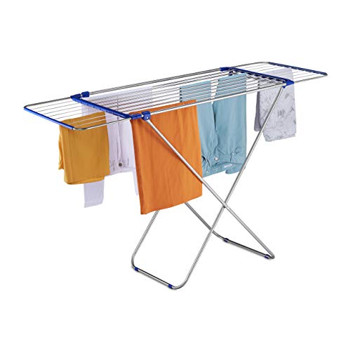 Relaxdays Stendibiancheria Allungabile, Pieghevole, Acciaio, Filo Stendi Biancheria 13,6 M,Stendino 97X176X55 Cm,Argento, Inox, Pp, 1 Pz
