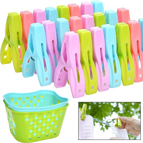 Mollette Bucato Plastica 70Pcs Con 2 Cesti, Mollettoni Per Teli Mare Clip Vestiti Antivento Mollette E Cestini Blu E Verde, Mollette Panni Mollette Pe