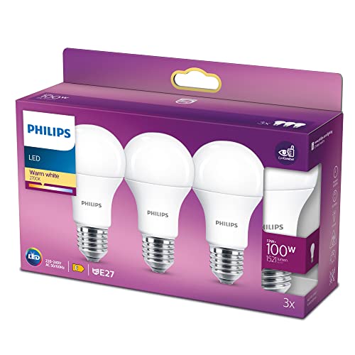 Philips Led Lampadina Goccia, 3 Pz, 13W, Attacco E27, Luce Bianca Calda, Non Dimmerabile