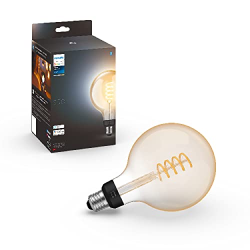 Philips Hue White Filament, Lampadina Led Smart A Filamento Globo, Luce Bianca Calda, Dimmerabile, Attacco E27