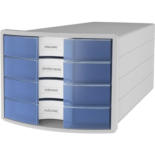 Cassettiera Han Impuls 2.0 – Design Accattivante Abbinato A Una Qualità Eccellente. Con 4 Cassetti Chiusi Per Din A4/C4, Grigio Chiaro/Traslucido-Blu,