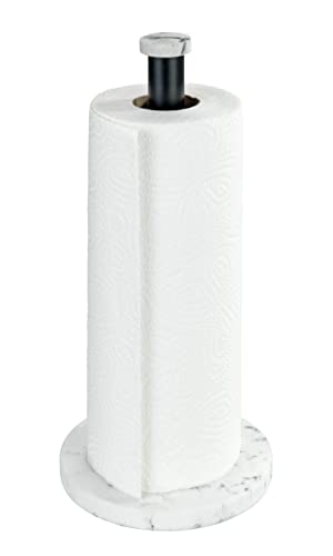 Wenko Portarotolo Di Carta Marmor, Supporto Verticale Per Rotolo Da Cucina Effetto Marmo Per La Cucina, Base Di Plastica E Asta In Metallo Nero, (L/P