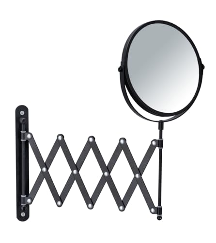 Wenko Kosmetik - Specchio Telescopico Da Parete, Metallo, Nero , 6350 X 219 X 37, 38.5 Cm