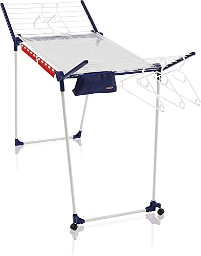 Leifheit Pegasus 200 Solid Deluxe Mobile Stendibiancheria, Stendino Allungabile Con 20 M Di Spazio Totale, Stendibiancheria Estensibile Con Accessori