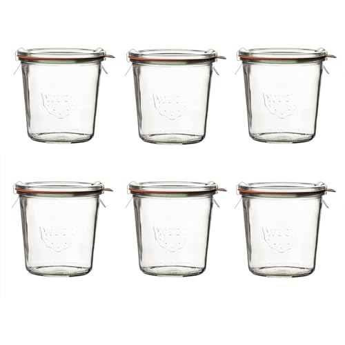 Weck Set Di 6 Bicchieri Tumbler Coperchio, Anello Di Tenuta E Morsetti, Ciascuno Da 290 Ml, Tonda, 6 Unità