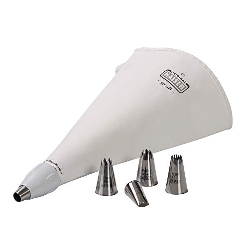 Original Kaiser Set Pasticerria Con Sac À Poche E 5 Beccucci, 7 Pezzi, Acciaio Inox, Bianco, 40 Cm, 4 Litri