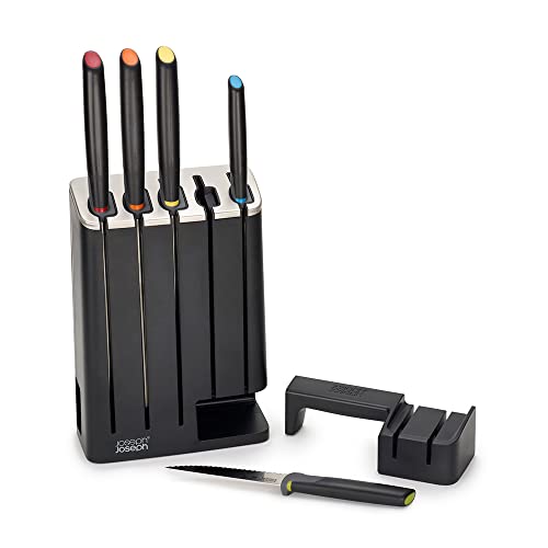 Joseph Joseph Elevate Knives Slimblock Set Di Coltelli Elevate Da 5 Pezzi Con Affilacoltelli Estraibile - Negro