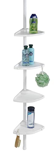 Wenko Angoliera Telescopica Per La Doccia Compact Bianco - 4 Ripiani, 4 Ganci, Alluminio, Plastica, Alluminio, 26 X 78-275 X 19.5 Cm, Bianco