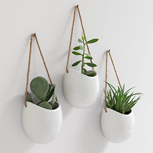 Kazai. Vasi Da Parete -Ellie- | Vasi Da Appendere Al Muro | 3 Pezzi | Decorazione Murale Per Interni, Balcone E Giardino | Bianco (Lucido)