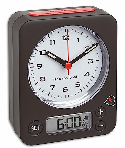 Tfa Dostmann Sveglia Radiocontrollata Combo, 60.1511.01.05, Digitale E Analogica, Con Funzione Snooze, Illuminazione, Rossa-Nera