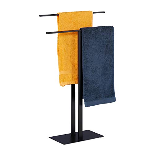 Relaxdays Portasciugamani A 2 Bracci, Autoportante, Piantana Da Bagno E Cucina, In Ferro Robusto, Hlp: 82X50X19 Cm, Nero