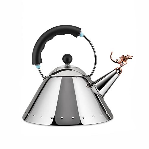 Alessi 9093Rex B Tea Rex Bollitore Di Design Con Manico E Fischietto A Forma Di Drago, Acciaio Inox, Nero