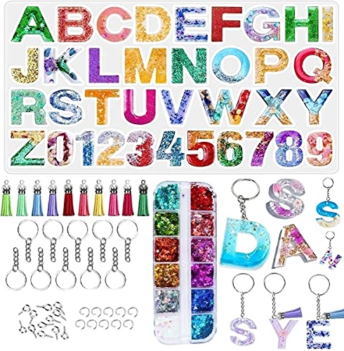 Yfwuqi Stampi In Silicone Per Resina Alphabet Und Numero, Stampo In Resina Epossidica Con Polvere Glitter, Fai Da Te Stampi Per Resina Epossidica Kit