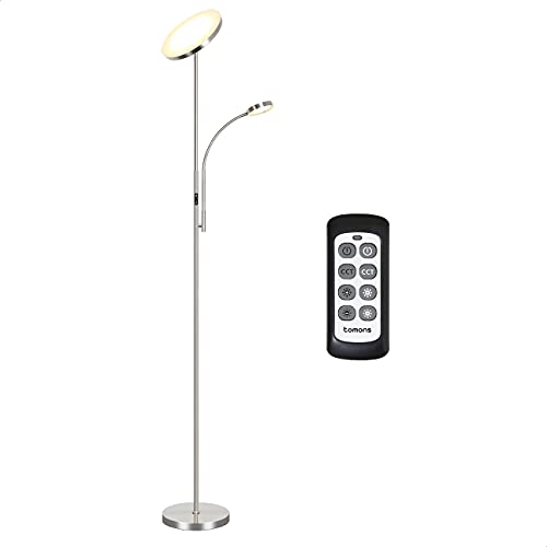 Tomons Lampada Da Terra Led Dimmer, Lampada Da Pavimento Torchiere A Doppia Luce Con Telecomando, Dimmer Continuo, 3 Temperature Di Colore, Per Soggio