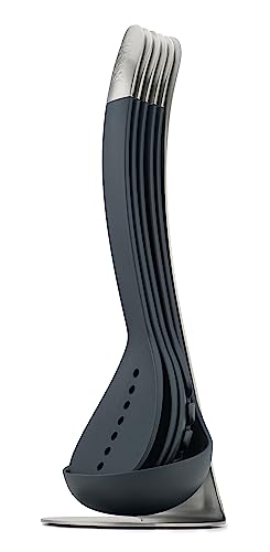 Joseph Joseph Set Di 5 Utensili Nest Con Supporto Magnetico, Organizzazione Della Cucina Compatta, Lavabile In Lavastoviglie, Nero/Acciaio Inossidabil