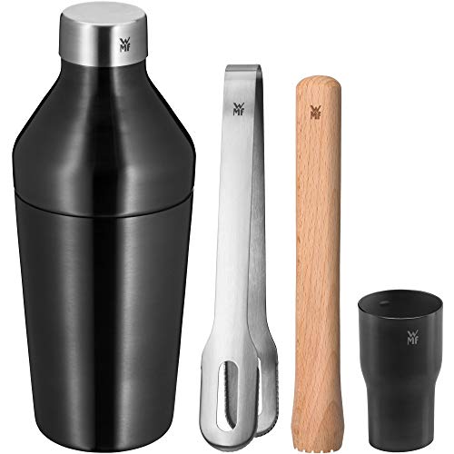 Wmf Baric - Set Da Cocktail In Acciaio Inox, 4 Pezzi, Con Shaker In Acciaio Inox, Per Cocktail, Pinza Per Il Ghiaccio, Pestello In Legno, Riponibile,