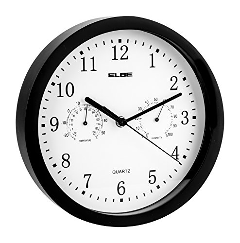 Reloj Analogico Pared Negro 25Cm Temp/Humedad