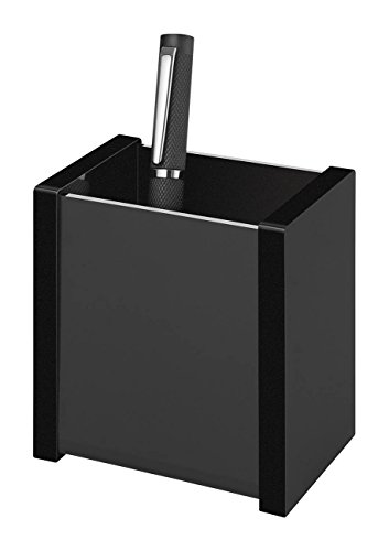 Wedo 634001 Black Office - Portapenne In Vetro Acrilico, Piedini In Gomma, 8,7 X 6 X 9,7 Cm, In Confezione Regalo, Colore: Nero