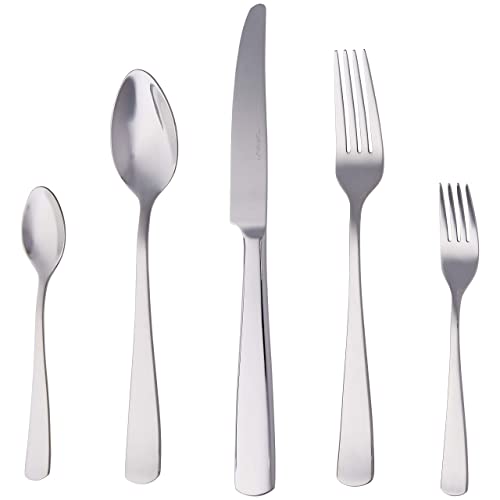 Amazon Basics Posate In Acciaio Inox Con Bordo Squadrato Per 4 Persone, Confezione Da 20, Argento