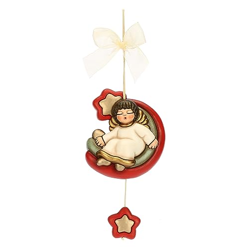 Thun - Acchiappasogni Con Angelo In Ceramica Decorata A Mano, Linea Desideri Di Natale, Stella 4X4X1.6 Cm; Angelo 29 Cm