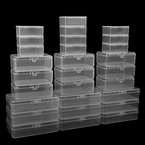 Belle Vous Scatole Plastica Con Coperchio Incernierato Porta Minuteria (28Pz) - Piccole, Medie, Grandi Scatola Plastica Trasparente - Contenitori Plas