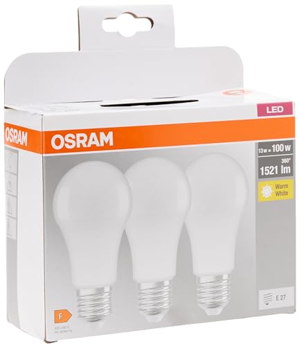 Osram Base Clas A Lampada Led E27, 13 W, Luce Calda, 3 Unità (Confezione Da 1)
