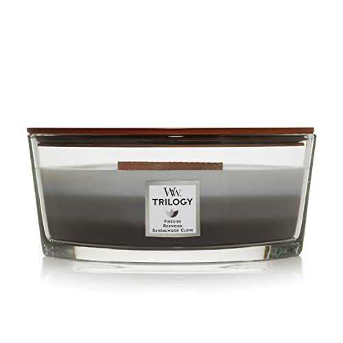 Woodwick Trilogy Candela Profumata Ellipse Con Stoppino Crepitante | Legno Caldo (Warm Woods) | Durata Della Fragranza: Fino A 50 Ore