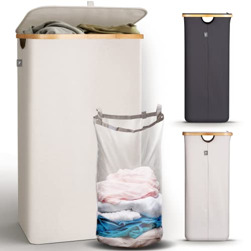 Hennez - Cesto Per Biancheria Con Coperchio Beige 100L - - Per Biancheria Sporca In Vimini - Da Bagno - Salvaspazio