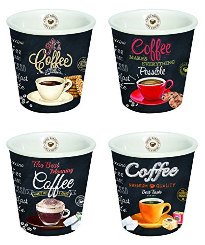 Easy Life Set 4 Tazzine Caffè, Porcellana, Multicolore, 12.5 X 12.5 X 7 Cm