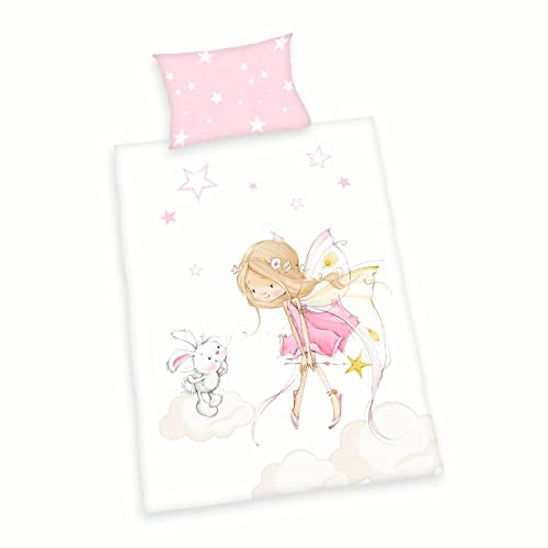 Herding Set Biancheria Da Letto Little Fairy, Made In Green By Oeko Tex, Federa 40 X 60 Cm Con Chiusura A Busta, Copripiumino 100 X 135 Cm Con Cernier