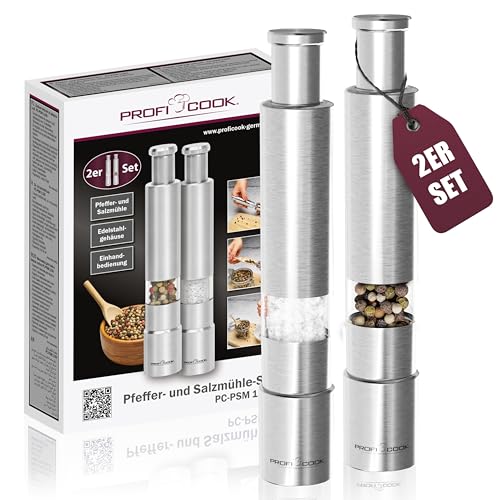 Proficook Pc-Psm 1160 - Set Macinapepe E Sale Composto Da 2 Macinini, Cilindro In Acciaio Inox Di Alta Qualità, Cassa In Acciaio Inox