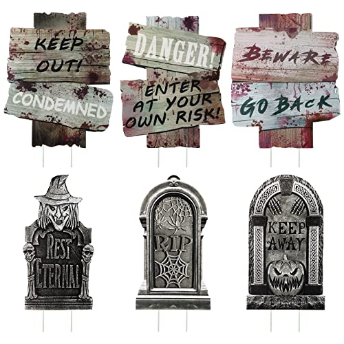 Bofunx 6Pcs Lapidi Halloween Cartello Halloween Horror Halloween Decorazioni Esterno Lapidi Rip Ornamenti Di Halloween Per Giardino Cortile Decorativo