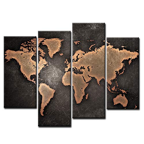 Primo Muro Art Generale Mondo Carta Geografica Nero Sfondo Pittura Di Arte Della Parete La Stampa Su Tela Di Canapa Arte Quadri D'Illustrazione Per L'